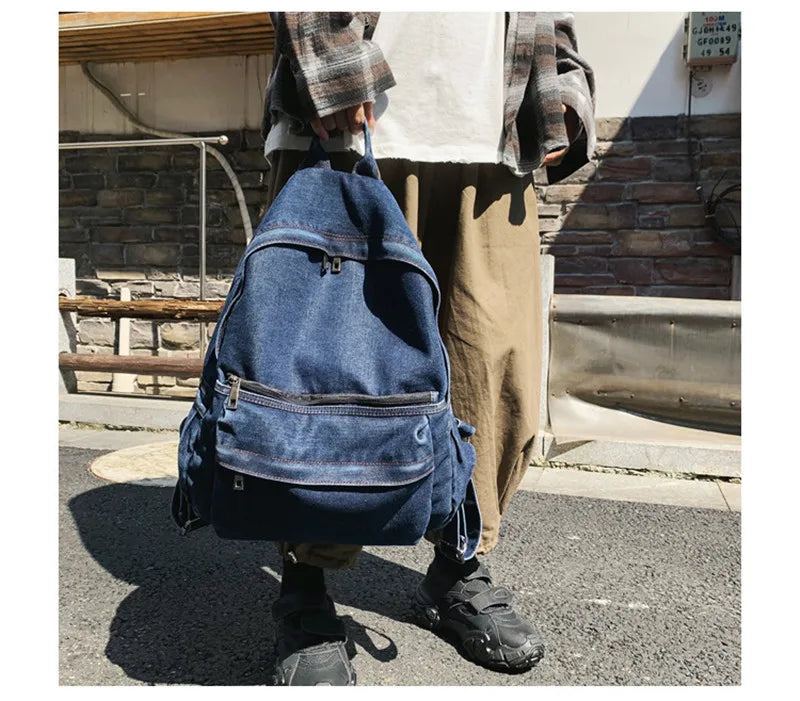 Vintage Style Jeans Backpacks Bags Large Size School Bags Denim Travel Bags