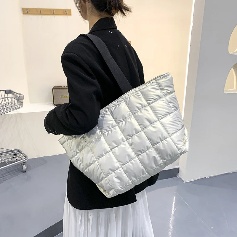 Winter Large Capacity Green Shoulder Bag Quilted Bucket Totes
