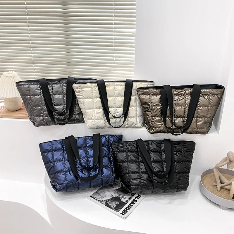 Winter Large Capacity Green Shoulder Bag Quilted Bucket Totes