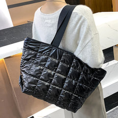 Winter Large Capacity Green Shoulder Bag Quilted Bucket Totes