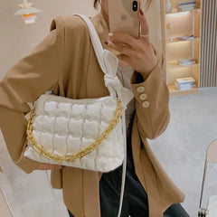 Braided Shoulder Bag for Women, Chain Crossbody Handbag, Winter Armpit Bag