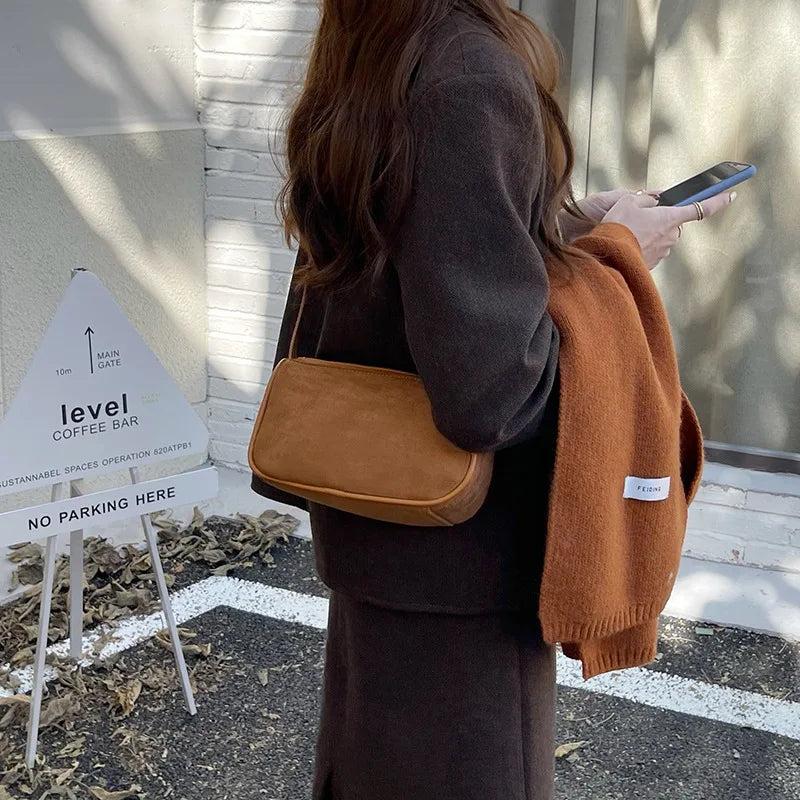 Winter Women's Bag Retro Frosted Suede Shoulder Diagonal Small Handbag
