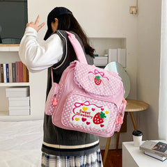 Mini Canvas Strawberry Lace Embroidery Backpack