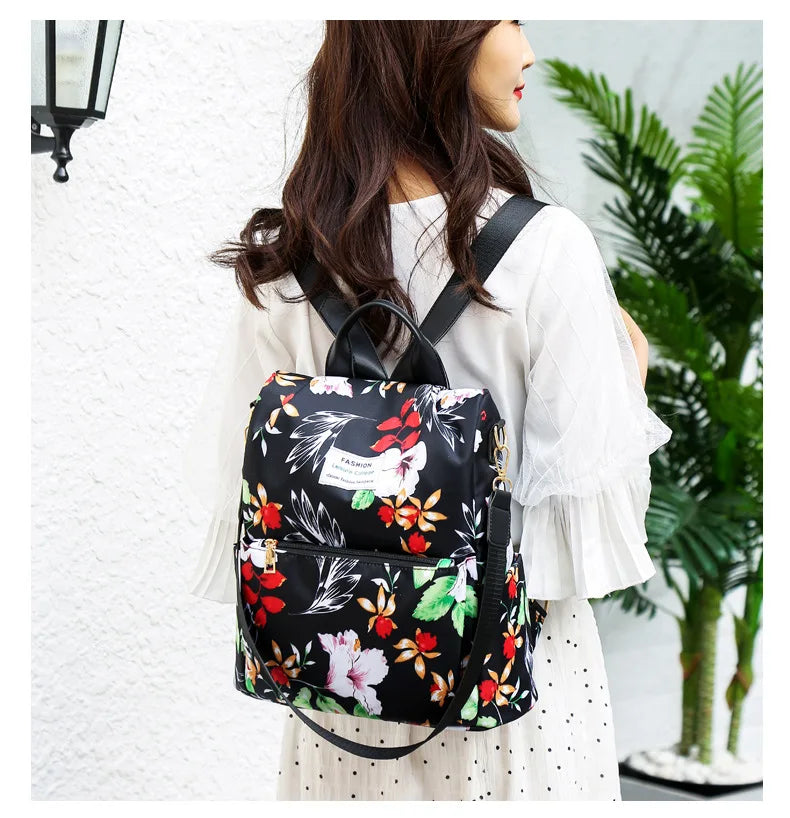 Women Backpack with Flower Print Soft School Bags for Teenage Girls