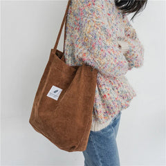 Women Canvas Tote Bag Corduroy Shopping Female Eco Cloth Handbag