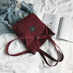 Women Corduroy Zipper Shoulder Bag Casual Tote Eco Crossbody Bag