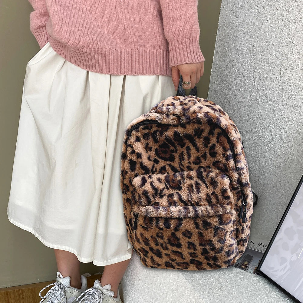 Women Cow Print Backpack Leopard Pattern Travel Bag