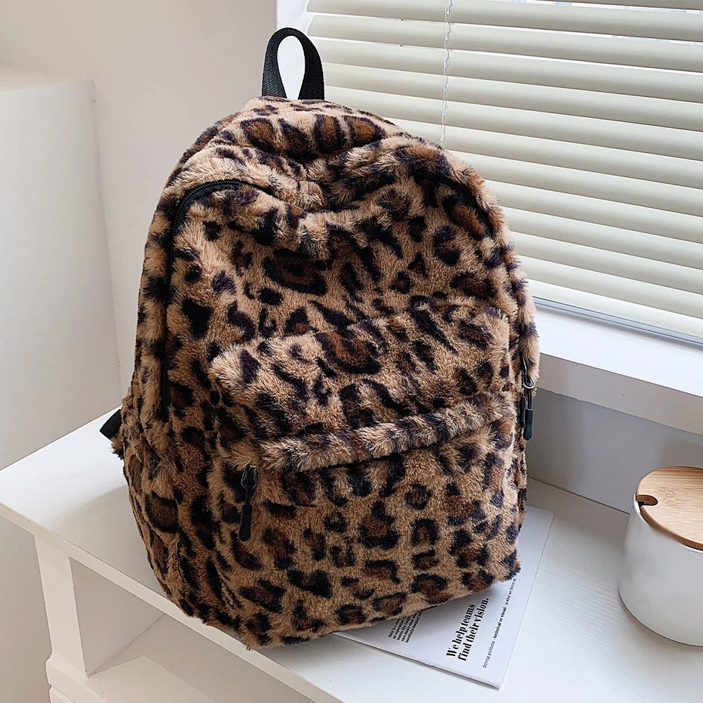 Women Cow Print Backpack Leopard Pattern Travel Bag
