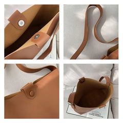 Women PU Shoulder Bag Retro Bucket Bag Crossbody Totes Bag