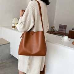 Women PU Shoulder Bag Retro Bucket Bag Crossbody Totes Bag