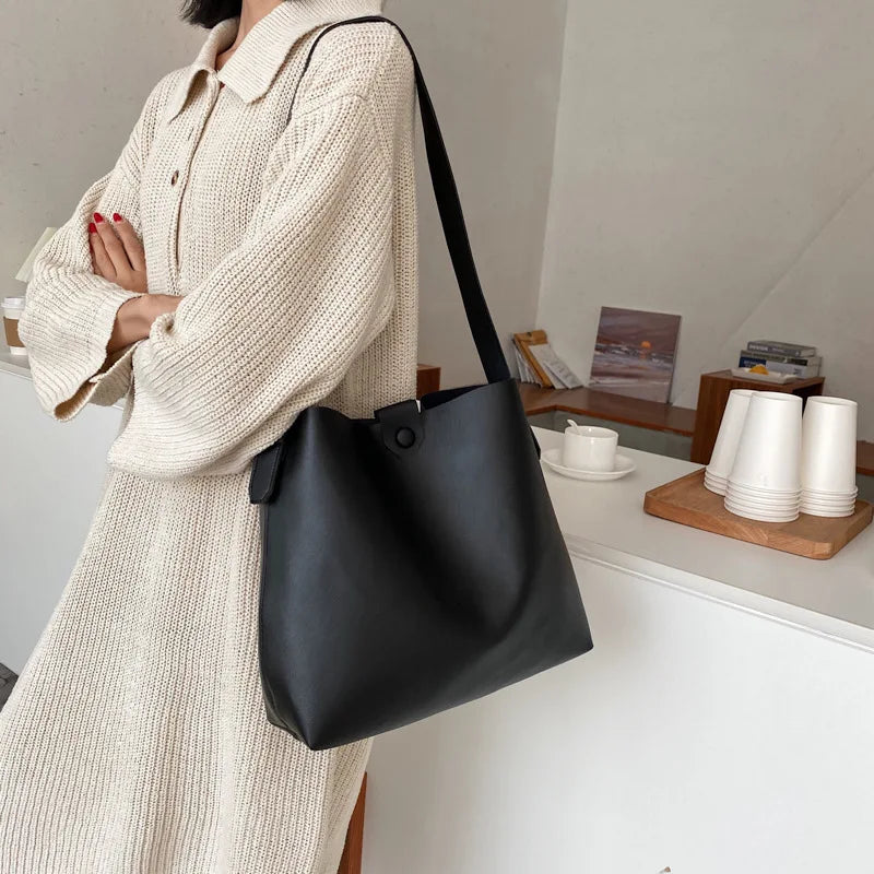 Women PU Shoulder Bag Retro Bucket Bag Crossbody Totes Bag