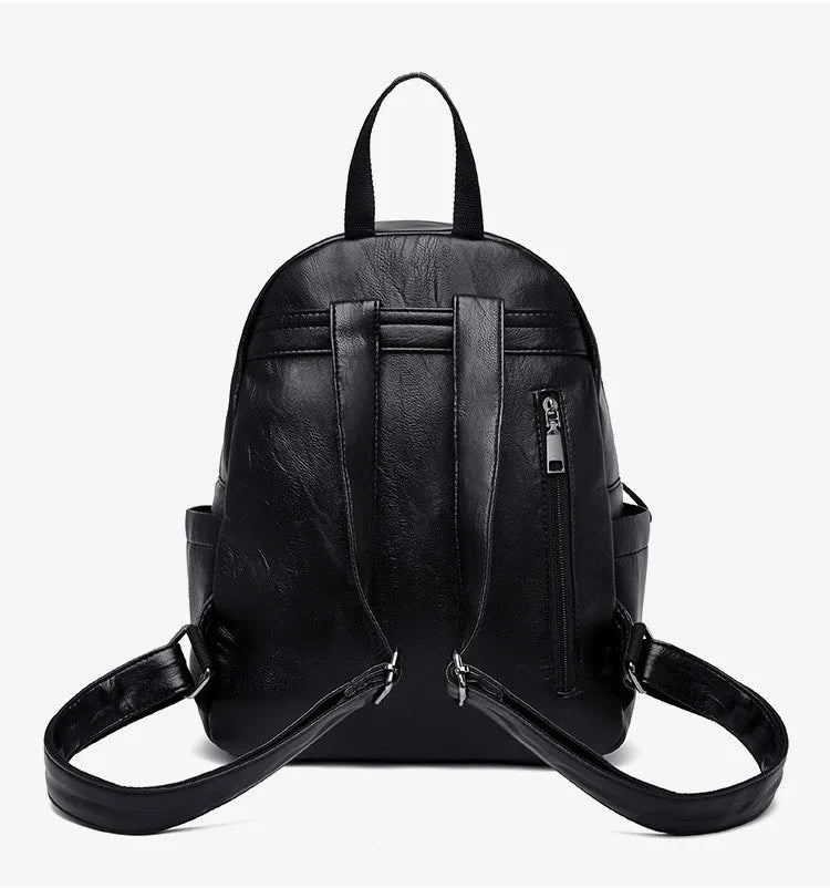 Women's PU Leather School Backpack Multifunctional Small Bag