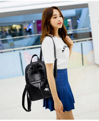 Women's PU Leather School Backpack Multifunctional Small Bag