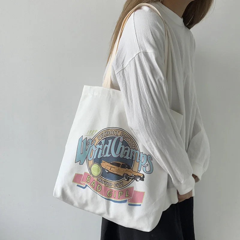 Women's Canvas Shoulder Shopper Bags Reusable Cotton Tote Bags Handbag