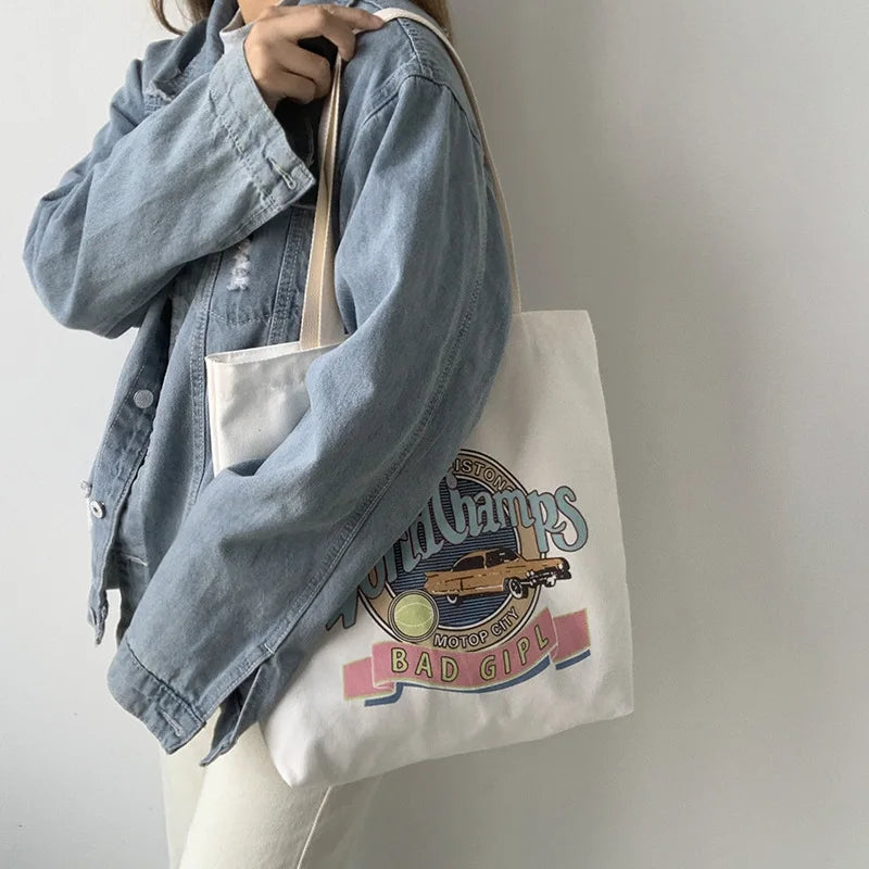 Women's Canvas Shoulder Shopper Bags Reusable Cotton Tote Bags Handbag