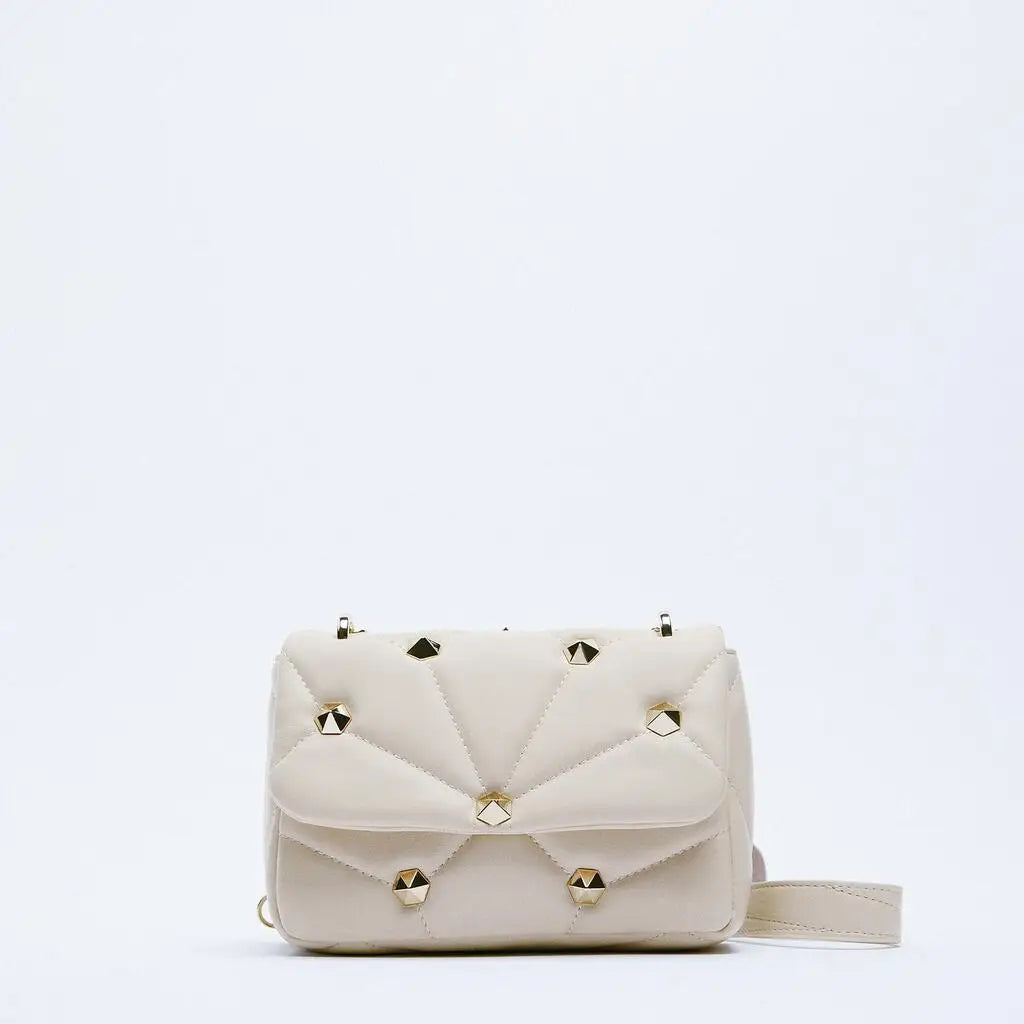 Rivet Quilted Crossbody Bag Small Flap Shoulder Bag
