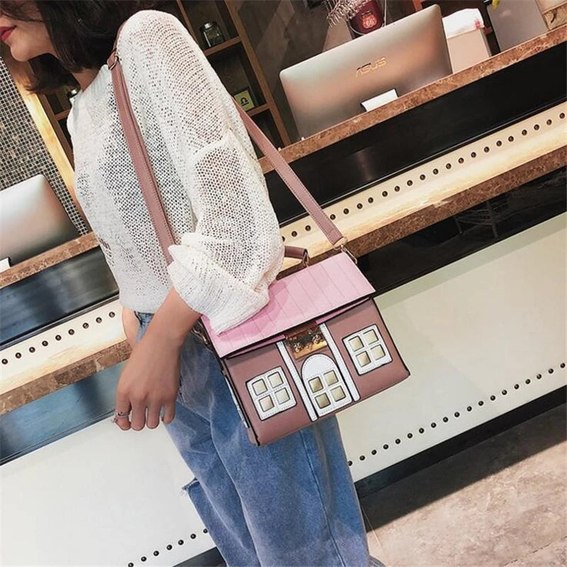 Women's Cartoon House Shoulder Bag Crossbody Messenger Bag