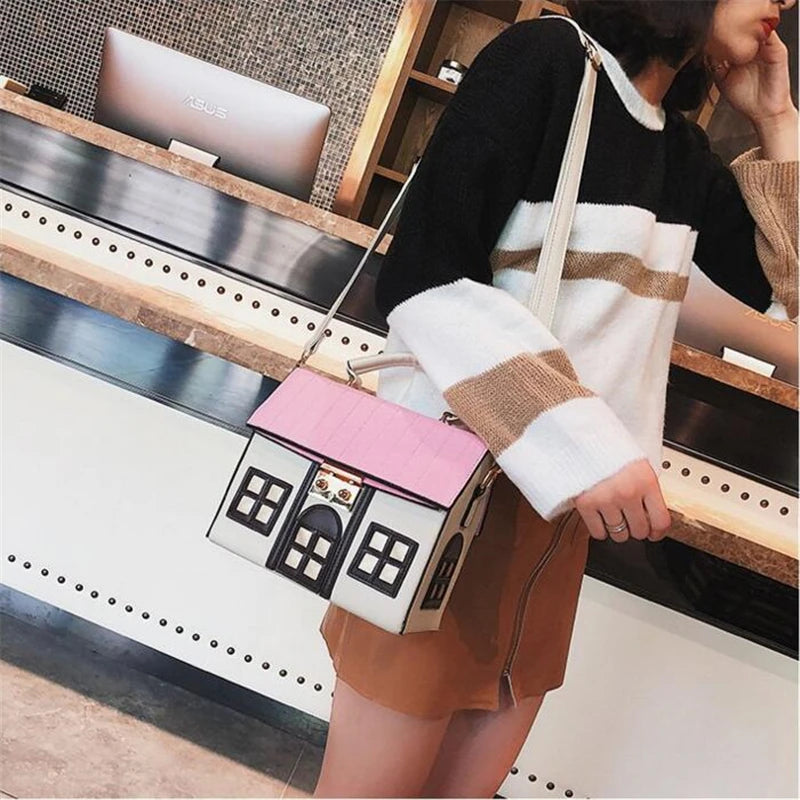 Women's Cartoon House Shoulder Bag Crossbody Messenger Bag