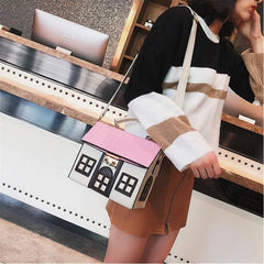 Women's Cartoon House Shoulder Bag Crossbody Messenger Bag