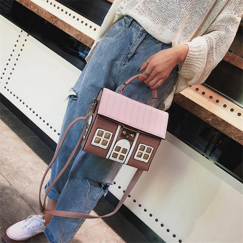 Women's Cartoon House Shoulder Bag Crossbody Messenger Bag