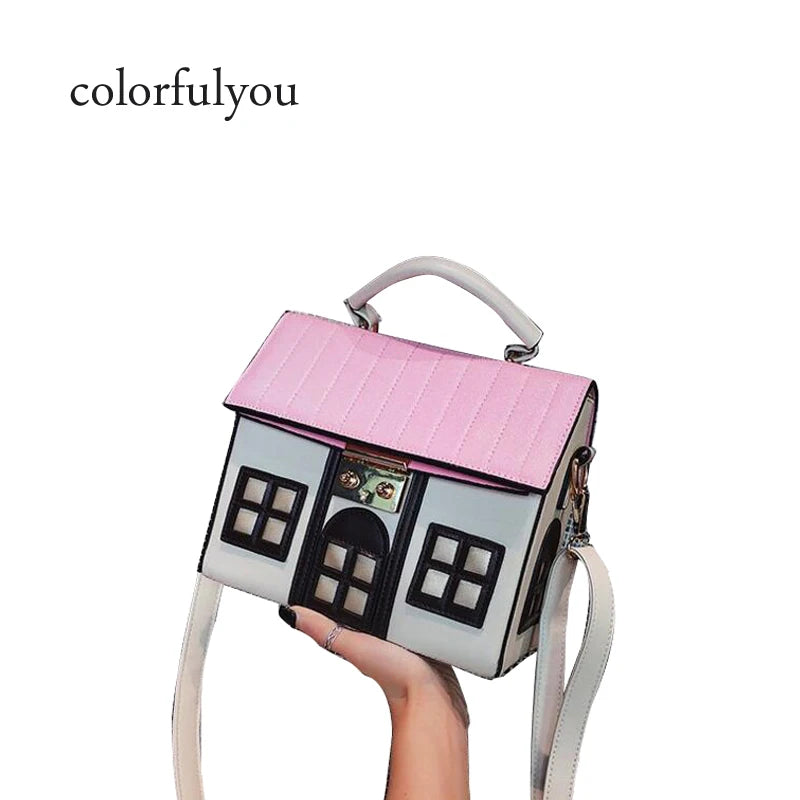 Women's Cartoon House Shoulder Bag Crossbody Messenger Bag