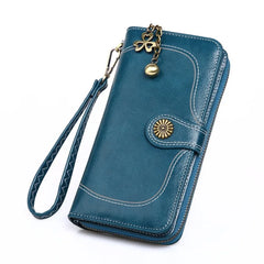 Women's Leather Clutch Wallet Long Purse Zipper Retro Money Bag