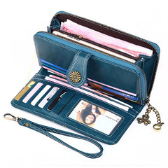 Women's Leather Clutch Wallet Long Purse Zipper Retro Money Bag