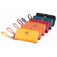 Women's Leather Clutch Wallet Long Purse Zipper Retro Money Bag