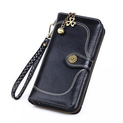Women's Leather Clutch Wallet Long Purse Zipper Retro Money Bag