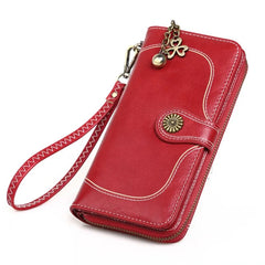 Women's Leather Clutch Wallet Long Purse Zipper Retro Money Bag