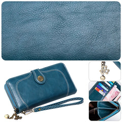 Women's Leather Clutch Wallet Long Purse Zipper Retro Money Bag