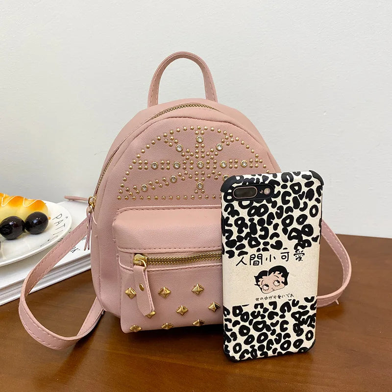 Women's Mini Backpack Daily Rucksack Female Leather Purse Studded Ladies