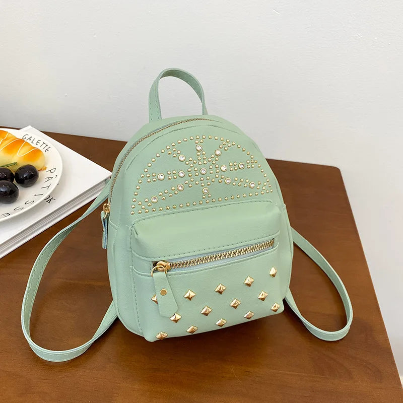 Women's Mini Backpack Daily Rucksack Female Leather Purse Studded Ladies
