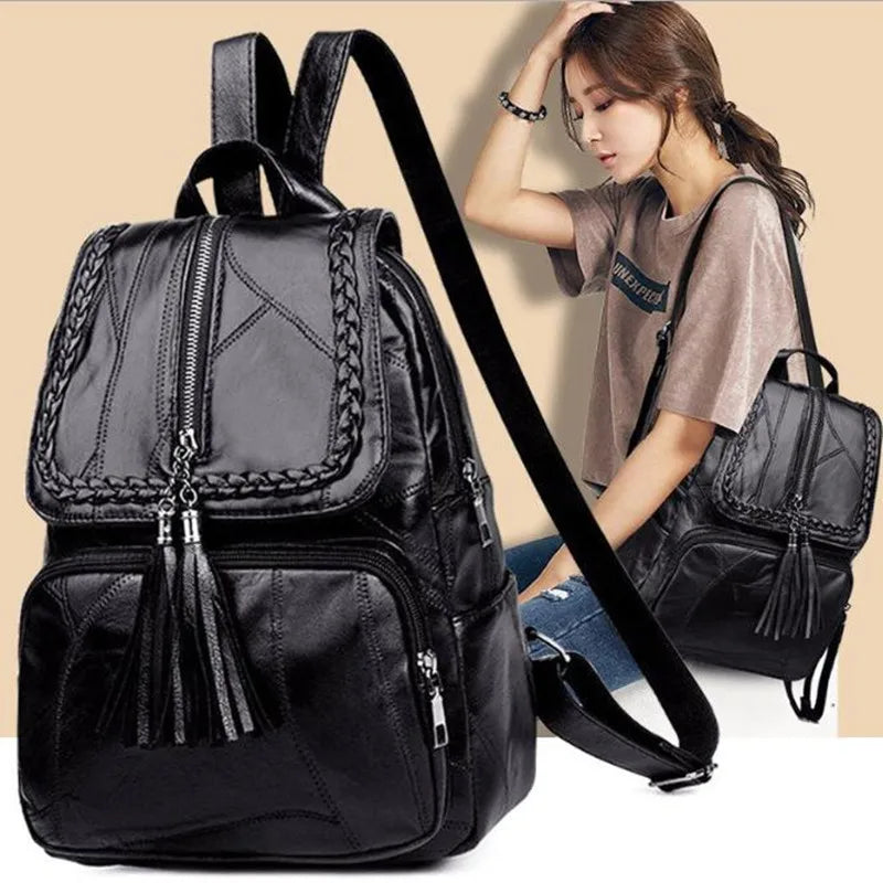 Women's PU Leather Backpack Classic Waterproof School Bag