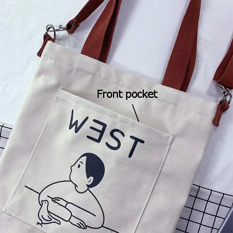 Women's Canvas Shopper Tote Bag Japanese Style Large Capacity Handbag