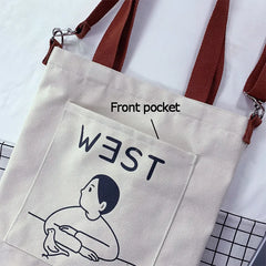 Women's Canvas Shopper Tote Bag Japanese Style Large Capacity Handbag