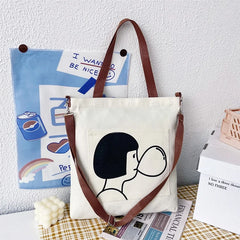 Women's Canvas Shopper Tote Bag Japanese Style Large Capacity Handbag