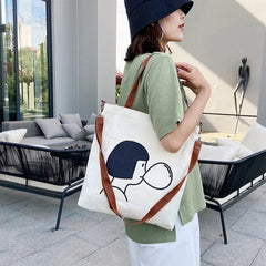 Women's Canvas Shopper Tote Bag Japanese Style Large Capacity Handbag