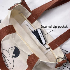 Women's Canvas Shopper Tote Bag Japanese Style Large Capacity Handbag