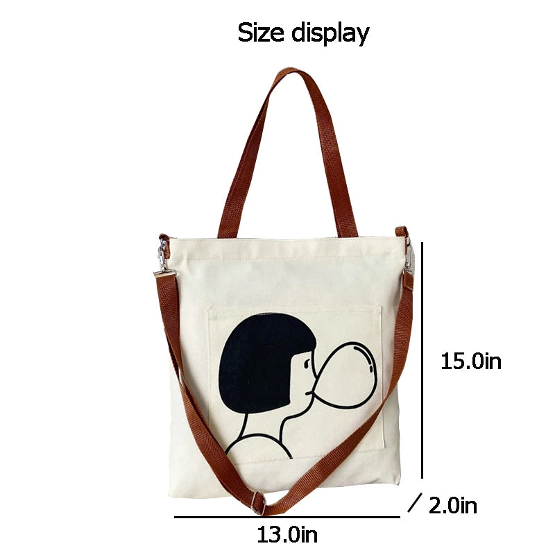 Women's Canvas Shopper Tote Bag Japanese Style Large Capacity Handbag