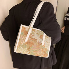 Large Capacity Shoulder Bag with Flower Painting