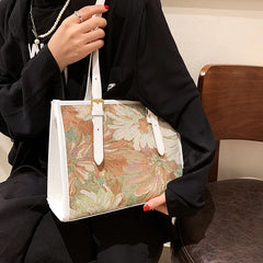Large Capacity Shoulder Bag with Flower Painting