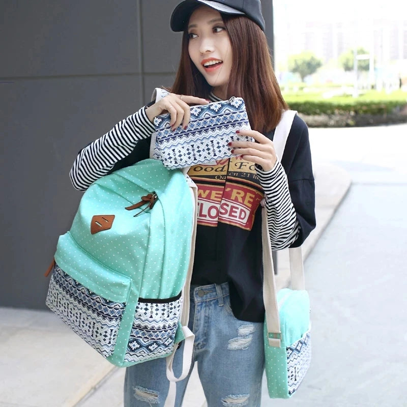 Ethnic Women Backpack High Canvas Backpacks Kids School Bags for Girls