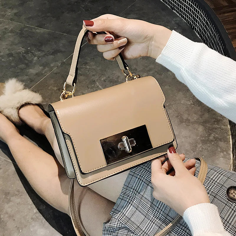 Retro Shoulder Bag Solid Handbag Metal Lock Clutch Bag