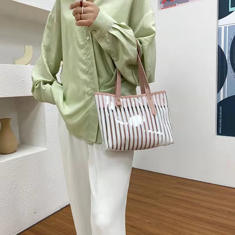 Transparent Striped Shoulder Bag for Women