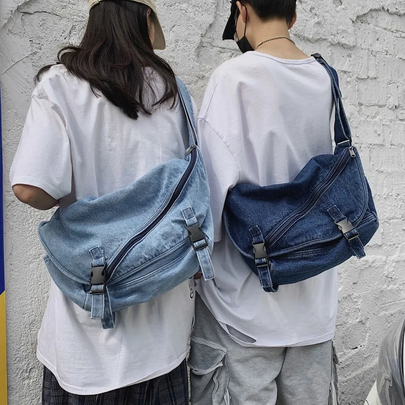 Retro Washed Denim Large Bag Casual Messenger Satchel