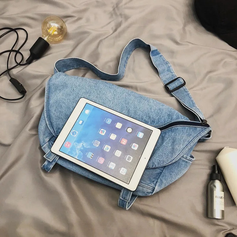 Retro Washed Denim Large Bag Casual Messenger Satchel