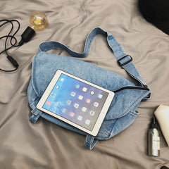 Retro Washed Denim Large Bag Casual Messenger Satchel