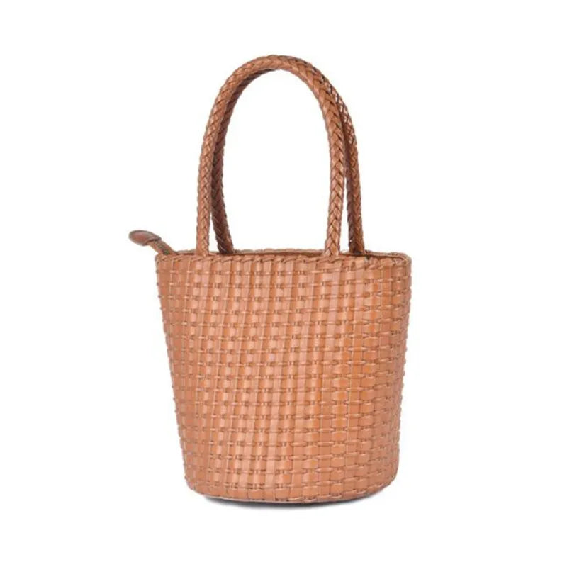 Spring and Retro Leather Hand-Woven Bag Japanese Bucket Bag