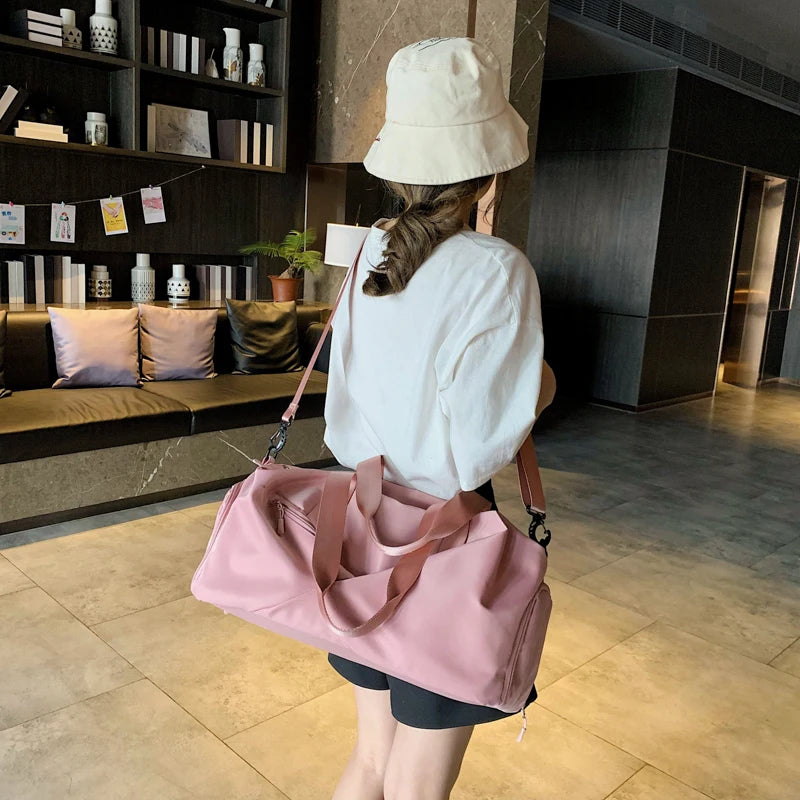 Nylon Sport Bag for Women with Shoe Pocket - Weekend Fitness Yoga Bag